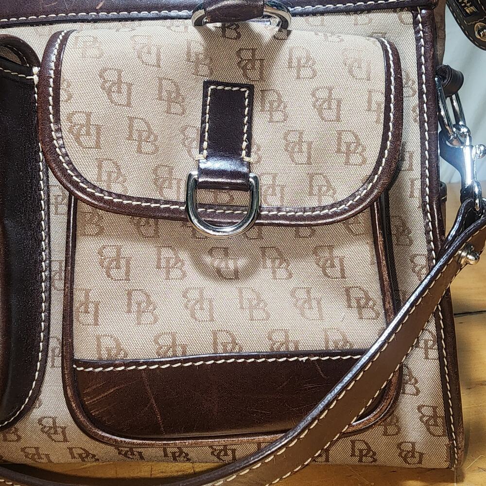 DOONEY & BURKE Monogram Signature Satchel Shoulder Bag Brown Leather - Picture 6 of 14